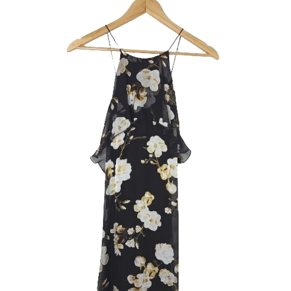 Alice + Olivia Fabiola Black Silk Blend Floral Asymmetric Dress Women's Size 8 - Picture 4 of 16